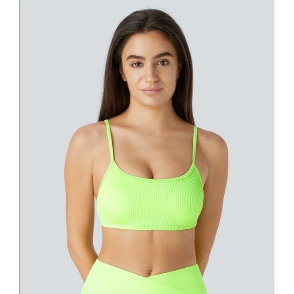 Halara NWOT Ribbed Bikini Swimsuit Top Neon Yellow Green‎ Size Medium Swim
